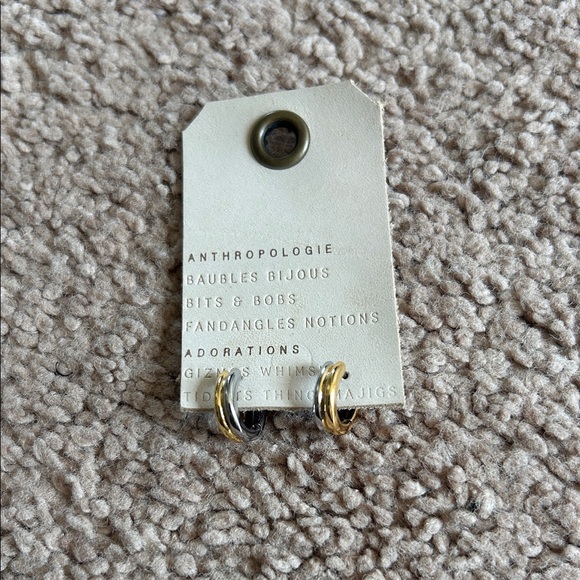 Anthropologie Jewelry - Anthropologie Two-Tone Gold and Silver Double Band Huggie Earrings